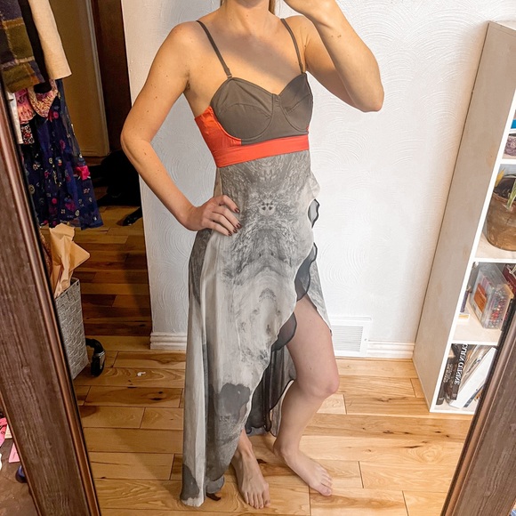 Stolen Girlfriends Club Asymmetrical Midi Dress Silk Bustier Faux Wrap Sleeveles - Picture 2 of 8
